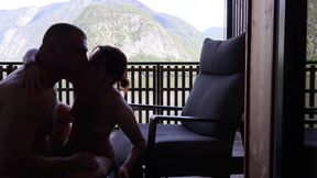 Don't Wake the Neighbors: Risky Outdoor Balcony Sex &amp; Raw Creampie in the Alps