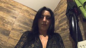 Bathroom Toilet Fetish. Lace Robe Dirty Talk and Shiny Dress Pee Close up