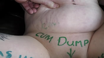 Kiwi Trashy MILF slut degrading body writing and treated like a trailer trash whore by her Master