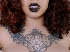 Busty curly brunette with big boobs fucks on couch