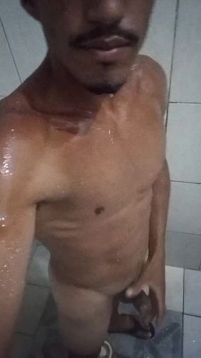 Brazilian Brunette 16cm Thick in the Shower - Hairy Hard Cock Taking a Hot Shower