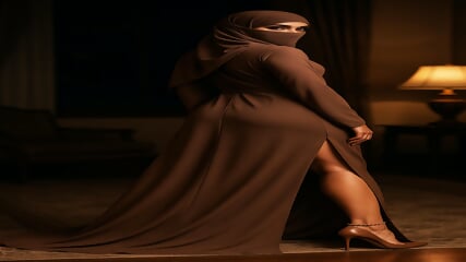 The heels made that soft sound again on the floor.