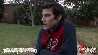 Bukkake lover gets his asshole double penetrated hard