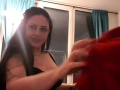 Hot brunette amateur MILF rides hubbys cock