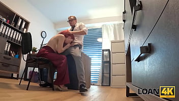 Little redheaded babe with big tits gets interviewed then rides cock