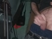 Big cock stroked on front porch. Public. Baby it's cold outside. Shaky legs