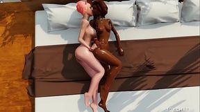 Sweaty Black Futanari Girl On White Honey In 3D Simulation