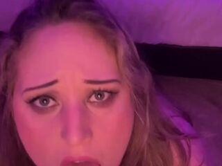 Blonde girl made a custom video for a fan and begs him to cum on her face, with subtitles