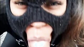 blue-eyed masked sluts sucking off and giving butt