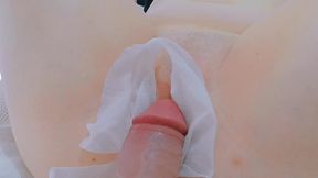 cleaning the fluids from her ovulating petite vagina