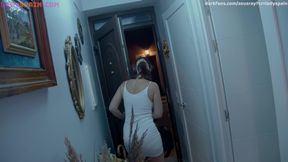 Pale Redhead with a Big Perfect Ass Masturbates While Watching Porn Until a Monster Cock Appears to Fuck Her