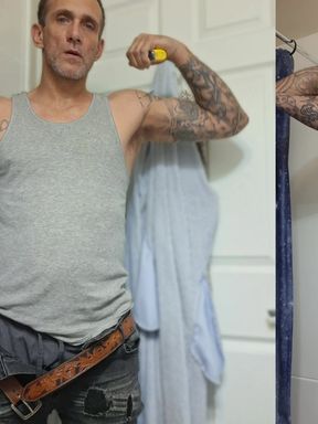 Striping down getting ready for shower