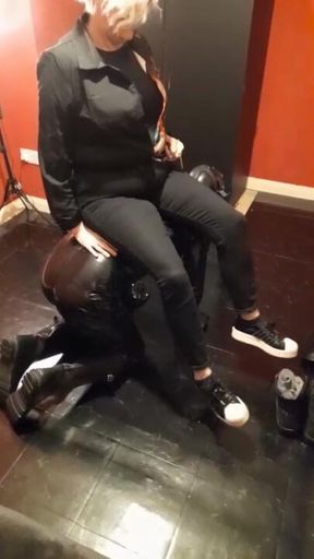 Mistress Debbie Taking Gimp Slave for walk