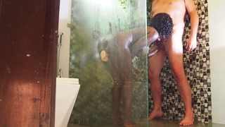 First time trying my new dildo and I get caught by my boss in the shower
