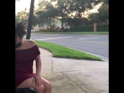Ebony caught Flashing and Masturbating at public bus stop!!