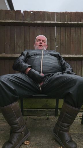 Leather Overalls in the Garden