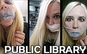 Self Gagged Blonde in Public Library