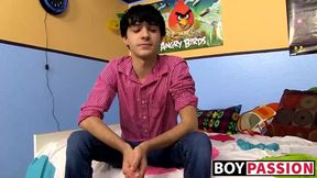 Horny emo twink interviewed on cam then jerks off