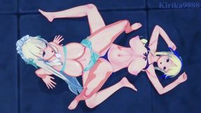 Katsuragi and Yomi engage in intense lesbian play in the pool. - Senran Kagura Hentai