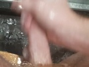 Shower jerk off w lotion, moans, and cum. Fast stroking, keep up if u can