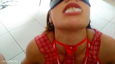 bad student, swallows cock in punishment