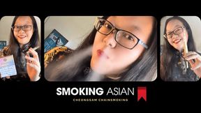 Chainsmoking Asian Confessions: Smoking 3 Cigarettes in Sexy Silk Cheongsam and Long Cigarette Holder
