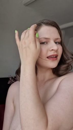 Your girlfriend teases you with her hair, big natural boobs, rides you and ask to cum inside her!