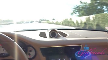 Young brunette babe Angel Windell sucks dick in the car (POV)