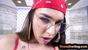 Smallboobs trans chick solo masturbates after teasing