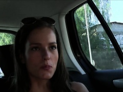Lesbian girlfriends licking in the car on the backseat