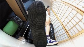 Asian giantess has smelly shoes socks feet and even smells bad around you