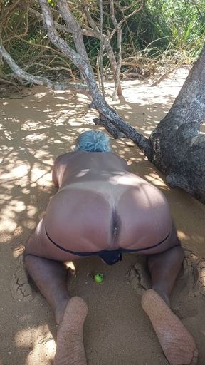 Ladysilva on the beach taking off her panties showing off her tanned hot ass with sexy mark