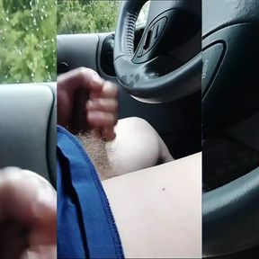 Public cuming in a car