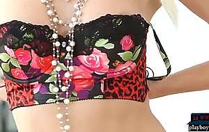 Big fake tits centerfold strips off her lingerie