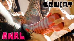 Goth Tattooed Lesbian&#039;s Anal Dildo Stretch