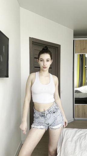 Amateur teen with big tits shows off her tight ass and juicy pussy