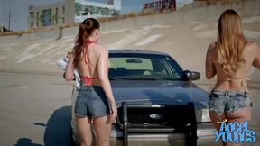 Angel Youngs and Sybil get wild in public lesbian action