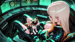 Neon Rain Night! Blonde Agent in Wet Leather Crouching Low, Holographic Glow &amp; Cold Glances.