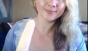 hot blonde babe sucks and fucks dildo on webcam