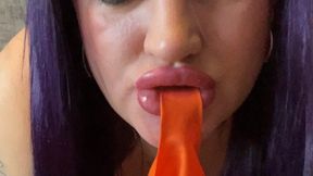 b2p orange balloon with dildo sucking