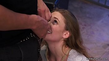 Masters made brunette suck huge dick and got ass whipped in threesome