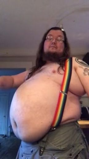 370 lb Gainer suspenders show off, gainer shake recipe, and round belly tips