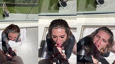 POV Balcony Split Tounge Deepthroat Head With Facial 😈💦