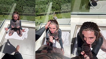 POV Balcony Split Tounge Deepthroat Head With Facial 😈💦