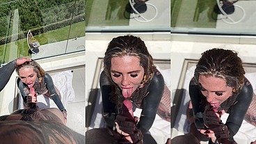 POV Balcony Split Tounge Deepthroat Head With Facial 😈💦