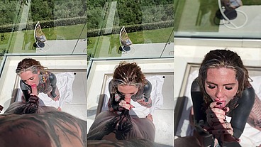 POV Balcony Split Tounge Deepthroat Head With Facial 😈💦