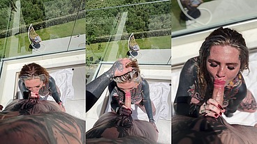 POV Balcony Split Tounge Deepthroat Head With Facial 😈💦