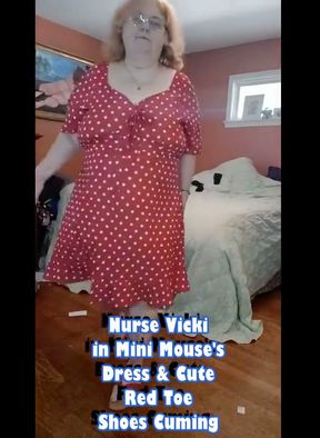Nurse Vicki Wears Mini Mouse's Dress and Red Toe Shoes and Cums