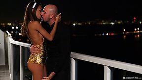 Tanned romantic babe Charity Crawford lures bald stud for good sex
