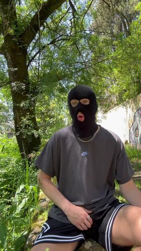 Masked Bro Shoots Load in Public